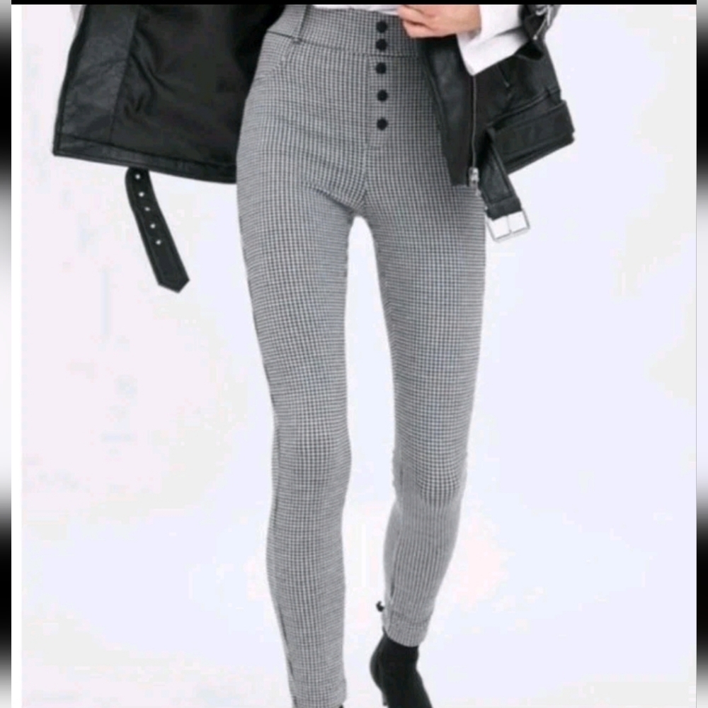 Zara Trafaluc Women's High Waisted Buttonfly Checkered Houndstooth Sz M Gingham